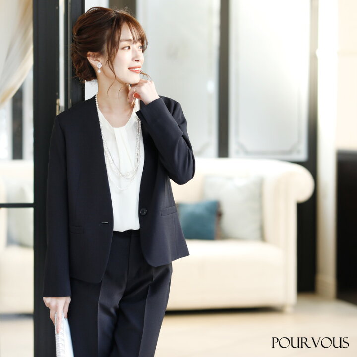 楽天市場 スーツ レディース セレモニー オフィス 卒業式 入学式 卒園式 入園式 ママスーツ 母 七五三 お宮参り 30代 40代 50代 大きいサイズ 秋 冬 レディーススーツ ビジネススーツ パンツ パンツスーツ ジャケット カジュアルスーツ ノーカラー 2点セット