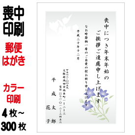 喪中はがき 印刷 郵便はがき 官製はがき カラー印刷 4枚～300枚 喪中 印刷(85円はがきに印刷) 喪中ハガキ 喪中葉書 喪中印刷 喪中はがき印刷 喪中ハガキ印刷 喪中葉書印刷