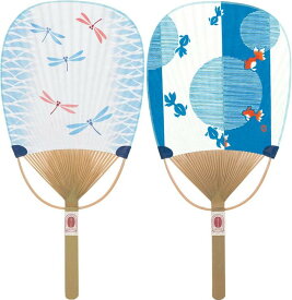 竹うちわ 2本セット トンボ ・金魚 小判型 竹団扇