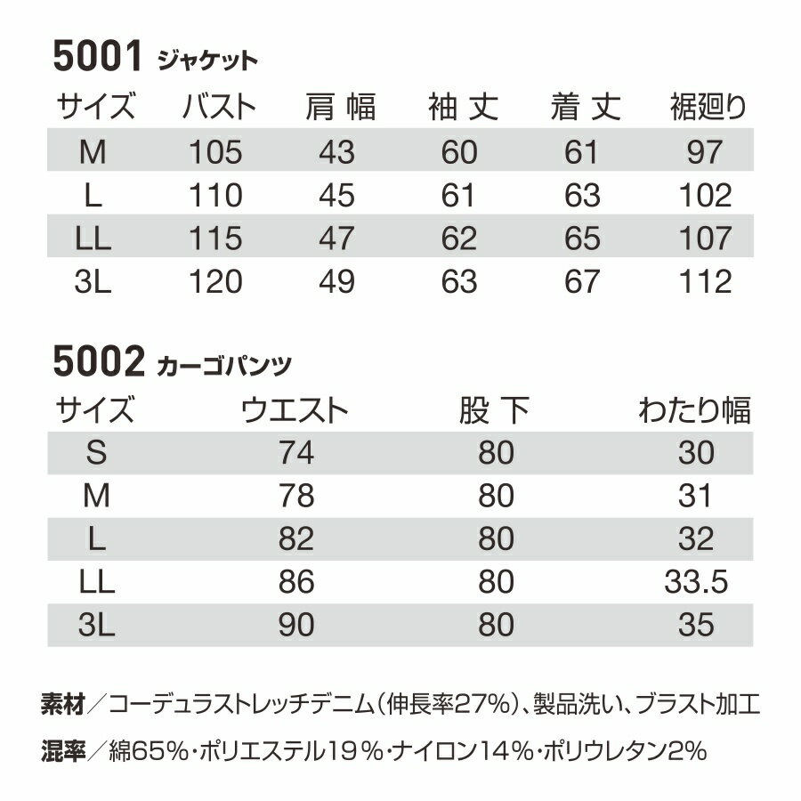 [Top and bottom set] BURTLE Crazy Stretch Cordura Denim Jacket & Cargo Pants Set 5001-5002 set Denim work clothes workwear top and bottom set Prono BURTLE