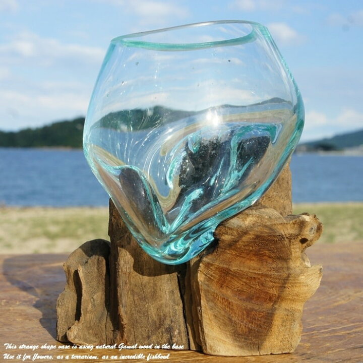 楽天市場 ポイント10倍 選べる 流木ガラスオブジェ Tn 花瓶 アクアリウム テラリウム フラワーポット 金魚鉢 メダカ水槽 バリ島 ポプリ入れ 容器 器 苔リウム ビバリウム パルダリウム リサイクルガラス オブジェ かわいい リサイクルウッド スーパーセール バリ家具