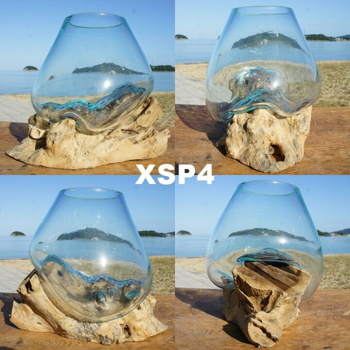 楽天市場 ポイント10倍 選べる 流木ガラスオブジェ Xsp 花瓶 アクアリウム テラリウム フラワーポット 金魚鉢 メダカ水槽 バリ島 アジアン雑貨 ポプリ入れ 容器 器 リサイクルガラス オブジェ かわいい リサイクルウッド 買い回り ポイント消化 業販 卸売可 スーパー