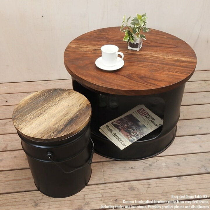 楽天市場】ドラム缶をリメイクしたテーブル 63cm ラウンド 黒 ブラック 