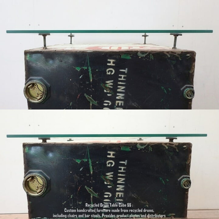 楽天市場】ドラム缶をリメイクしたテーブル 55cm B スクエア ガラス 