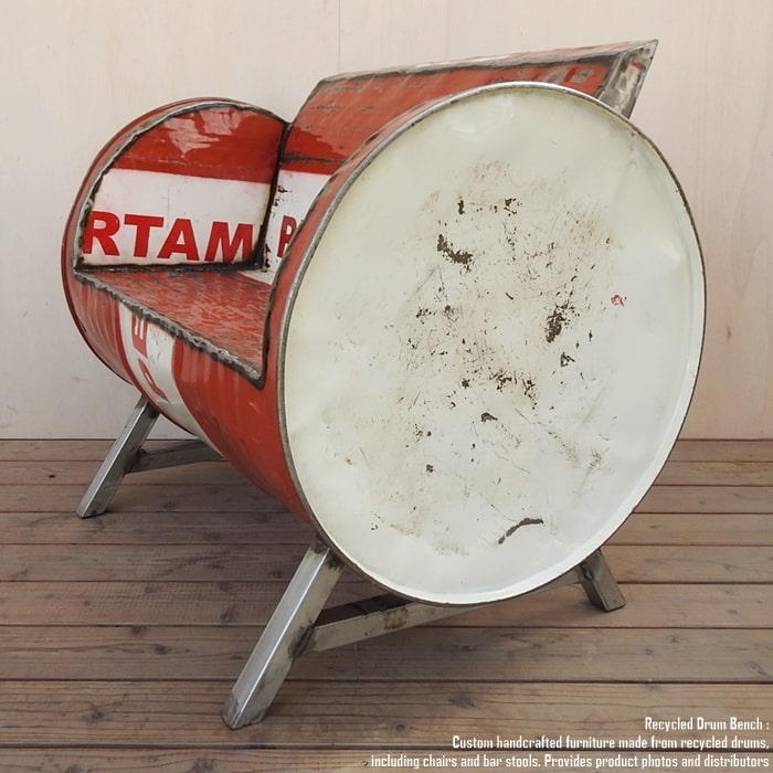 楽天市場】ドラム缶をリメイクしたベンチ 2P K 2人掛け 1.5人掛け 1人 