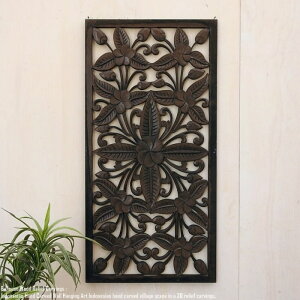 レリーフ 40cm×80cm Jepun DB プルメリア フランジパニ 長方形 ジュプン アートパネル 木彫り フレーム 彫刻アート 壁掛け 飾り 壁飾り アート インテリア パネル ウッドレリーフ ウッドパネル ウ