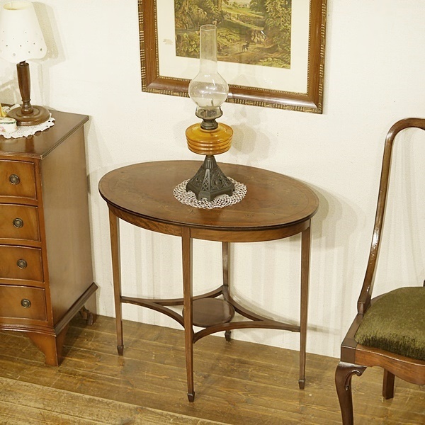 英国アンティーク家具 1910年代エドワーディアン オケージョナルテーブル 象嵌 インレイ ウインドウテーブル 花台 A575 | Ｑ’Ｓ　 ＡＮＴＩＱＵＥＳ