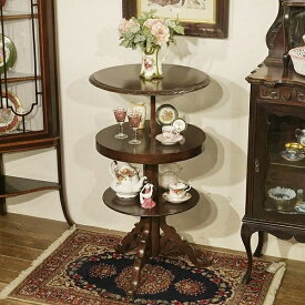 英国イギリスアンティーク家具 1900年代ヴィクトリアン 珍しい3段テーブル ラウンドテーブル Pop Up Table ダムウエイターDumb Waiter A963