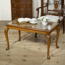 イギリス英国アンティーク家具 杢目のきれいなコーヒーテーブル センターテーブル 猫脚 ウォールナット材 B479