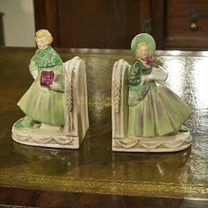 英国アンティーク ブックエンド ブックスタンド Bookend 本立て 磁器製 ポーセリンドール S106