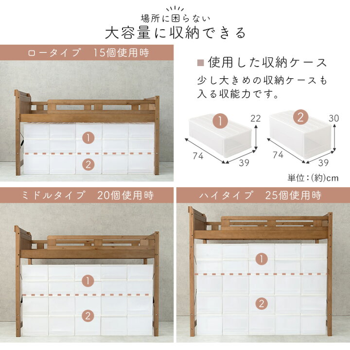 楽天市場】【敷布団OK】頑丈ロフトベッド 選べる高さ ロー/ミドル/ハイ 