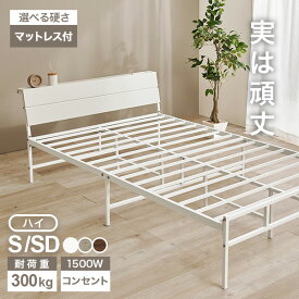 【エントリーでP2倍】木目調ヘッドボードつきパイプベッド S/SD(ベッド シングル マットレス付き マットレス付き ベット マットレス 付き セミダブル 新生活 ベッドセット パイプベッド 棚付 宮付き 宮棚 コンセント ベッドフレーム パイプ マットレスセット 頑丈 耐荷重300k