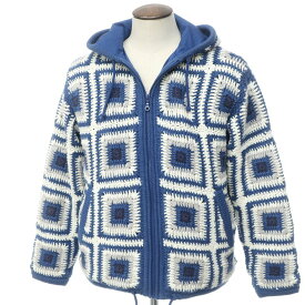 【中古】シュプリーム Supreme 2020年秋冬 Crochet Hooded Zip Up Sweater ニット ジップアップパーカー ブルー×ホワイト×グレー【サイズL】【BLU】【A/W】【状態ランクB】【メンズ】【10802-955422】