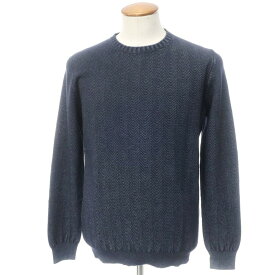 【中古】【未使用】ザニエリ zanieri ヘリンボーン ウールカシミア クルーネックニット ネイビー【サイズM】【NVY】【A/W】【状態ランクS】【メンズ】【10801-955412】[2203APD]