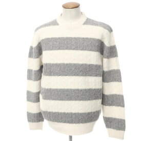 【中古】【未使用】ザニエリ zanieri ボーダー柄 ミドルゲージウールカシミア ケーブル編み ニット グレー×ホワイト【サイズM】【GRY】【A/W】【状態ランクS】【メンズ】【10801-955412】[DPD]