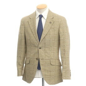 【中古】ハケット HACKETT リネンウール グレンチェック 2B テーラードジャケット ペールイエロー×ブラウン【サイズ34】【YEL】【S/S】【状態ランクA】【メンズ】【10101-955387】