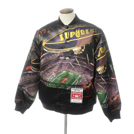 【中古】シュプリーム Supreme 2022年春夏 Mitchell & Ness Stadium Satin Varsity Jacket スタジャン ブラック系【サイズL】【BLK】【A/W】【状態ランクB】【メンズ】[EPD]