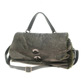 【中古】ザネラート ZANELLATO ポスティーナ ムートン ショルダーバッグ メタリックオリーブブラウン【W35xH19.5xD15.5】【GRN】【A/W】【状態ランクB】【レディース】【769794】[APD]
