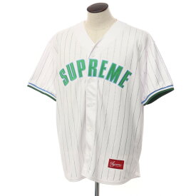 【中古】シュプリーム Supreme 2022年春夏 Rhinestone Stripe Baseball Jersey ポリエステル 半袖 ベースボールシャツ ホワイトxグリーン【サイズXL】【WHT】【S/S】【状態ランクC】【メンズ】【769786】[BPD]