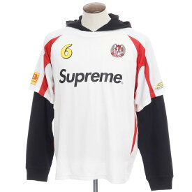 【中古】シュプリーム Supreme 2023年秋冬 Hooded Soccer Jersey サッカージャージー パーカー ホワイトxレッド【サイズL】【WHT】【S/S/A/W】【状態ランクB】【メンズ】【769085】[CPD]