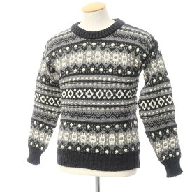 【中古】ガンジーウーレンズ GUERNSEY WOOLLENS ミドルゲージウール フェアアイル柄 クルーネックニット グレーxオフホワイト【サイズ36】【GRY】【A/W】【状態ランクB】【メンズ】【768989】 APD[EPD]