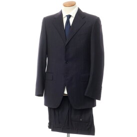 【中古】カナーリ CANALI ウール ストライプ 3つボタンスーツ ダークネイビーxホワイト【サイズ46】【NVY】【A/W】【状態ランクC】【メンズ】【768786】[DPD]