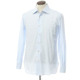 【中古】キートン Kiton コットン チェック ワイドカラー ドレスシャツ ライトブルーxホワイト【サイズ41】【BLU】【S/S/A/W】【状態ランクB】【メンズ】【759789】[APD]