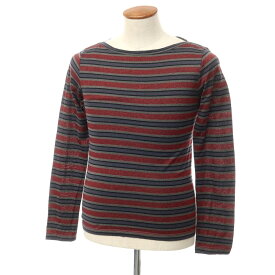 【中古】フェンディ FENDI コットンルレックス ボーダー ラメ 長袖Tシャツ ワインレッドxネイビー【サイズ46】【RED】【S/S/A/W】【状態ランクC】【メンズ】【759787】[APD]