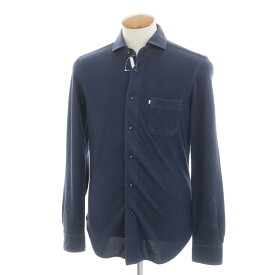 【中古】バーニーズニューヨーク BARNEYS NEWYORK コットンポリエステル ワイドカラー カジュアルシャツ ネイビー【サイズM】【NVY】【S/S/A/W】【状態ランクC】【メンズ】【759288】[EPD]
