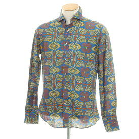 【中古】バグッタ Bagutta コットン 総柄 カジュアルシャツ ダークブルーxマスタード【サイズ37】【BLU】【S/S/A/W】【状態ランクB】【メンズ】【758780】[DPD]