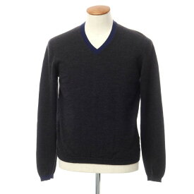 【中古】ザノーネ ZANONE ウール Vネック プルオーバーニット チャコールxネイビー【サイズ48】【GRY】【A/W】【状態ランクB】【メンズ】【749881】