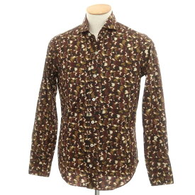 【新品】ジャンネット giannetto コットン ホリゾンタルカラー カジュアルシャツ ブラウンxカーキ【サイズS】【BRW】【S/S/A/W】【状態ランクN】【メンズ】【749681】[DPD]