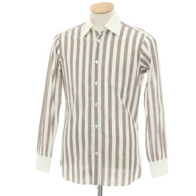 【中古】ボリエッロ BORRIELLO コットンリネン ストライプ レギュラーカラー クレリック ドレスシャツ アッシュブラウンxホワイト【サイズ37】【BRW】【S/S】【状態ランクC】【メンズ】【749594】[BPD]