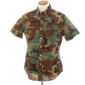 【中古】ラルフローレン RALPH LAUREN コットン サッカー カモフラ ボタンダウン 半袖シャツ グリーンxブラウン【サイズM】【GRN】【S/S】【状態ランクB】【メンズ】【749594】