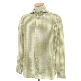 【中古】ルイジボレッリ ラグジュアリーヴィンテージ LUIGIBORRELLI LUXURY VINTAGE リネン ギンガムチェック ホリゾンタルカラー カジュアルシャツ ライトオリーブxホワイト【サイズS】【GRN】【S/S】【状態ランクA】【メンズ】【749396】[CPD]