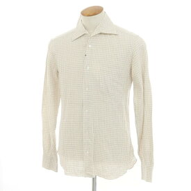 【新品】バルバ BARBA CULTO リネン チェック カジュアルシャツ ベージュxホワイト【サイズ39】【BEI】【S/S】【状態ランクN】【メンズ】【749383】[APD]