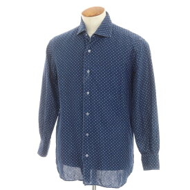 【中古】オリアン ORIAN リネンコットン ドット ワイドカラー カジュアルシャツ ネイビーxホワイト【サイズM】【NVY】【S/S】【状態ランクC】【メンズ】【749371】[BPD]