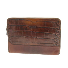 【中古】ダニエルアンドボブ Daniel & Bob クロコダイル型押しレザー クラッチバッグ ブラウン【W35.5xH25.5】【BRW】【S/S/A/W】【状態ランクC】【メンズ】【749287】