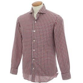 【中古】ジャンネット giannetto コットン チェック ホリゾンタルカラー カジュアルシャツ レッドxネイビー【サイズ40】【S/S/A/W】【状態ランクC】【メンズ】[CPD]