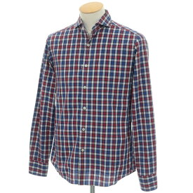 【中古】チット CIT LUXURY コットン チェック ワイドカラー カジュアルシャツ ブルーxダークレッド×ネイビー【サイズ38】【S/S/A/W】【状態ランクC】【メンズ】[CPD]