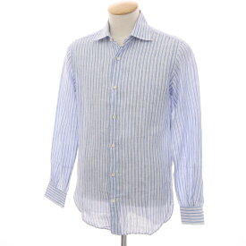 【中古】ダノリス DANOLIS BEAMSF別注 リネン ストライプ セミワイドカラー カジュアルシャツ ブルー【サイズS】【S/S】【状態ランクB】【メンズ】[BPD]