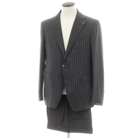 【新品】タリアトーレ TAGLIATORE ウール ストライプ 2つボタンスーツ ダークグレーxホワイト【サイズ52】【S/S】【状態ランクN】【メンズ】