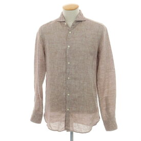 【中古】ギローバー GUY ROVER リネン ホリゾンタルカラー カジュアルシャツ ブラウン【サイズ38】【S/S】【状態ランクC】【メンズ】