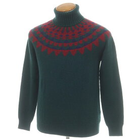 【新品】ザノーネ ZANONE ウール ノルディック柄 タートルネック プルオーバーニット ダークグリーンxレッド【サイズ46】【A/W】【状態ランクN】【メンズ】