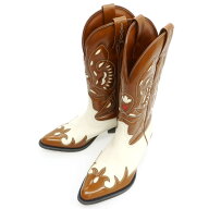 【SALE/返品不可】【新品】ディースクエアード DSQUARED2 レザー ウエスタンブーツ ブラウンxオフホワイ…