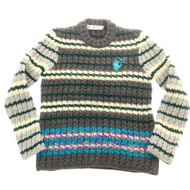 【SALE10%OFF/返品不可】【中古】オフホワイト OFF-WHITE ローゲージ ウールナイロン クルーネック プルオーバーニット グレーxグリーン【サイズM】【A/W】【状態ランクB】【メンズ】