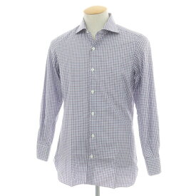 【SALE/返品不可】【中古】ルイジ ボレッリ Luigi Borrelli コットン チェック ワイドカラー カジュアルシャツ ブルーxブラウン【サイズ38】【S/S/A/W】【状態ランクB】【メンズ】 [APD]