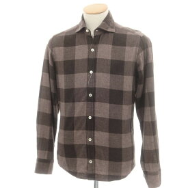 【中古】ジャンネット giannetto コットン ブロックチェック ワイドカラー カジュアルシャツ ブラウン【サイズXS】【A/W】【状態ランクC】【メンズ】[BPD]