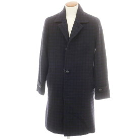 【SALE10%OFF/返品不可】【中古】エム ピー ディ マッシモ ピオンボ MP di MASSIMO PIOMBO ウールナイロン チェック ロングコート ネイビーxブラック【サイズ48】【A/W】【状態ランクC】【メンズ】