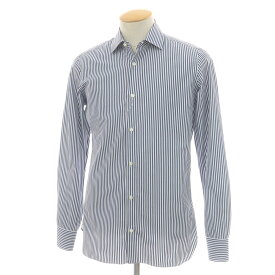 【SALE/返品不可】【中古】ルイジ ボレッリ Luigi Borrelli コットン ストライプ セミワイドカラー ドレスシャツ ネイビーxホワイト【サイズ37】【S/S/A/W】【状態ランクB】【メンズ】 [APD]